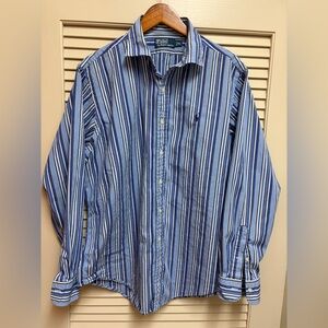 Polo Ralph Lauren XL Shirt Blue White Stripe Long Sleeve Button Up Cotton Mens